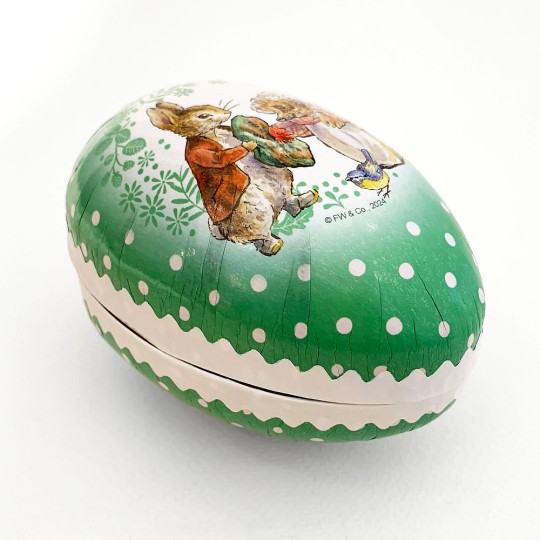 4-1/2" Benjamin Bunny Green Polka Dot Peter Rabbit Papier Mache Easter Egg Container ~ Germany